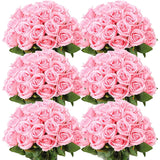 Qfdian 100PCS White Roses Artificial Flowers Bulk Fake Velvet Roses with Bendable Long Stems for Wedding Home Arrangement Event Parties