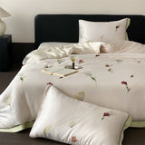 Qfdian Luxury Organic Bamboo Soft Silky Printing Bedding Set Single Double Queen King Size Duvet Cover Flat/Fitted Bed Sheet Pillowcase