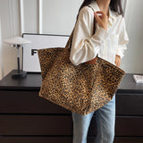 Qfdian Leopard Casual Totes For Women Large Capacity Fashion Shoulder Bags Soft Cloth Big Leisure Or Travel Bags Korea Lazy breeze Bags