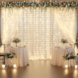 Qfdian  4 Panels-5ft x 10ft Ivory Tulle Backdrop Curtains with Lights String for Parties,Wrinkle Free Sheer Curtain with Lights Wedding