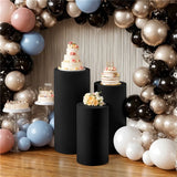 Qfdian White Cylinder Pedestal Stand Covers Set of 3 Round Elastic Cloth Pillar Plinth Cover for Birthday Wedding Party Baby Decoration