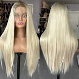 Qfdian Ombre Lace Front Wig Long Straight Synthetic Wig Brown Blonde Highlight Colored Hair 13X4 Frontal Wigs for Women Party Cosplay