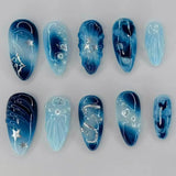 Qfdian 24pcs Wearable False Nail Strawberry Bow Design Nails Tips Red Short Almond Pearl Starlight Fake Nail Art Flower Press on Nails
