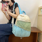 Qfdian Contrast Color Patchwork Pleated Backpacks College Casual Travel Bags for Women Y2k Aesthetic All Match Trendy Simple Schoolbags