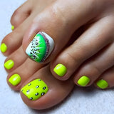 Qfdian  24pcs Colorful Painted Watermelon Fake Toenails Little Fresh Summer Beach Wearable False Toenail Shiny Diamond Press On Toenails