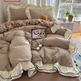 Qfdian  3/4Pcs Korean Princess Style Ruffles Bedding Set Skin-friendly Soft Duvet Cover Set Bed Sheet Or Bed Skirt Pillowcases