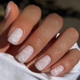 Qfdian 24Pcs Simple Fake Nail with Broken Diamond Short Square Press on False Nails Gradient White Wearable Ballet Full Cover Nail Tip