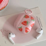 Qfdian Korea Cute Pink Strawberry Pattern Silicone Earphone Case for AirPods Pro 2 AirPods 4 AirPods 1 2 3 Soft Protection Cover Coque