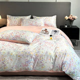 Qfdian  Flower Printed Duvet Cover Set Satin Silk Bed Cover Sets for Summer Queen/King Size Silky plumones de cama Coolling Bedding Set