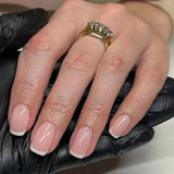 Qfdian  24Pcs Short Square Nude French Tip Press On Nails Set Reusable Acrylic Full Cover Fake Nail with Glue for Women&Girls Decoration