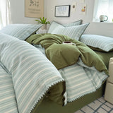 Qfdian  Nordic Bedding Set Striped Duvet Cover Set 100% Cotton Soft Flat Sheet Single Twin Size Double Bed Sheet Set For Bedroom Decor