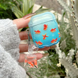 Qfdian sea blue goldfish pattern silicone wave earphone case for airpods 1 2 3 4 pro pro 2 protection cover lovely  koi fish pendant