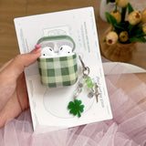 Qfdian  Green plaid is suitable for Apple earphone case airpods4 wireless bluetooth earphone case.