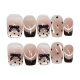 Qfdian  10PCS Handmade Press on Nails Sweet Cute Bow Decor Short Cat Eyes False Nails for Girl Women Wearable Reusable Ins Fake Nails