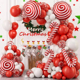 Qfdian  115pcs Red White Balloons Red Candy Cane Aluminum Film Balloon Garland Arch Kit,for Merry Christmas New Year Party Holiday Decor