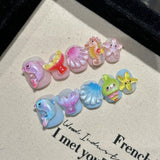 Qfdian  Handmade Fake Nails Pink Strawberry Cute Rabbit Diamond Designed Short Round Press on Nails for Women Girls Daily DIY Manicure