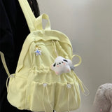 Qfdian High-capacity All Match Solid Backpack Sweet Y2k Aesthetic Pleated Schoolbags Vintage Preppy Trendy Backpacks for Women Students