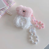 Qfdian cute pink bow soft plush fluffy bluetooth headphone protector case for airpods 1 2 3 4 pro 2 protective cover luxury bracelet