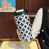Qfdian  560ML Double Drinking Thermos Water Bottle Stainless Steel Heat and Cold Vacuum Thermal Coffee Cups Mugs Portable Car Straw Cup