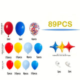 Qfdian  89pcs  red, blue, yellow balloons wreath arch set,suitable for birthdays, parties, carnival theme decoration, circus decoration