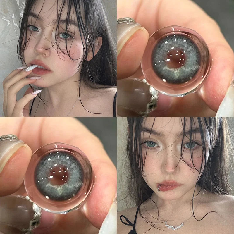 Qfdian 2PCS Green Colored Contact Circular Lenses Degree -0.00 to -8.00 Myopia Brown Eyes Beauty Pupil Makeup Lens Fast Shipping