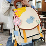 Qfdian 2025 new women Patchwork Contrast Color schoolbags High-capacity student travel bags fashion Y2k Aesthetic All Match Backpacks