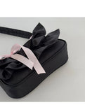 Qfdian Women All Match Fashion Office Lady Handbags Fairy Ruffled Bow Y2k Aesthetic Shoulder Bags Causal Vintage Elegant Underarm Bag