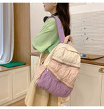 Qfdian Contrast Color Patchwork Pleated Backpacks College Casual Travel Bags for Women Y2k Aesthetic All Match Trendy Simple Schoolbags
