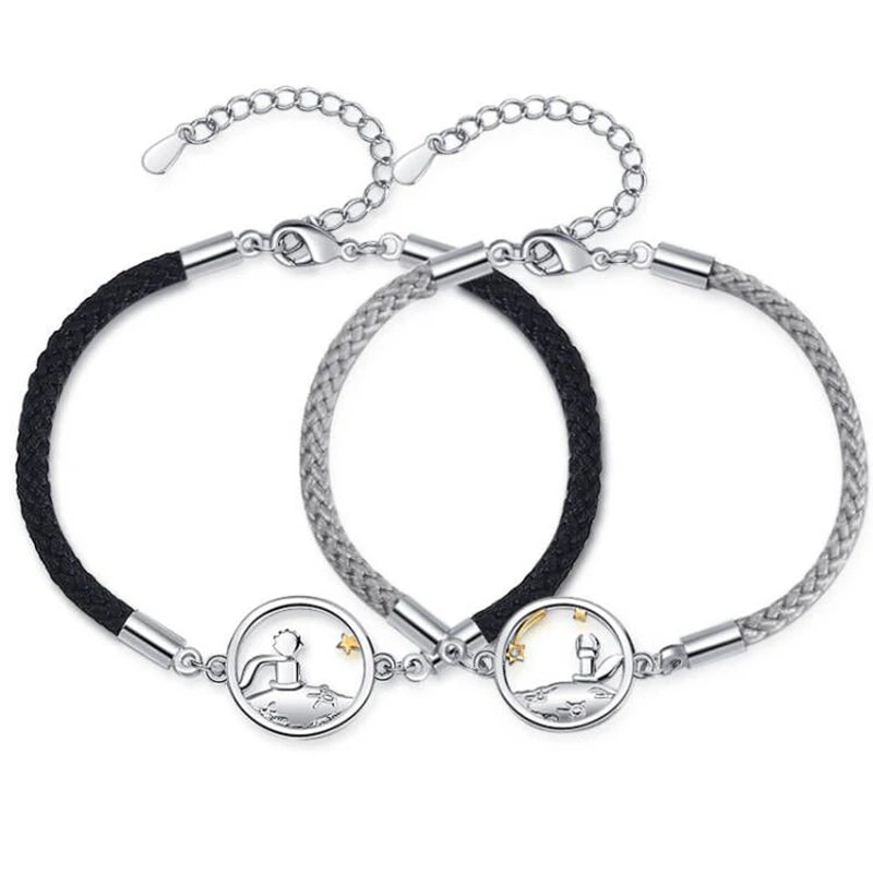 2PCS The Little Prince and the Fox Adjustable Braided Rope Bracelets for Couples Friendship Jewelry Wedding Gift