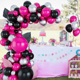 Qfdian  Hot Pink Balck Balloons Garland Arch Kit Bright Pink Latex Balloon Wedding Engagement Bridal Shower Party Valentines Decorations