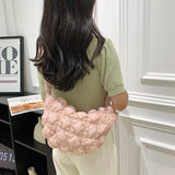 Qfdian Y2k Aesthetic Pleated Office Lady Crossbody Bags All Match Ins Bubble Quilted Cloud Bag Fashion Women Casual Shoulder Handbags