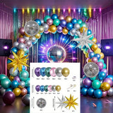 Qfdian  137pcs Disco Balloon Arch Set, Metallic Purple, Green, Pink, Blue, Suitable for Parties, Disco-themed Parties, Birthdays Party