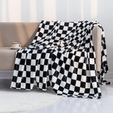 Qfdian Throw Blankets Flannel Blanket with Checkerboard Grid Pattern Soft Throw Blanket for Couch, Sofa Warm and Cozy for All Seasons