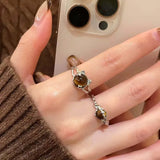 Qfdian  Vintage Brown Opal Thorn Ring for Women Men New Trendy Geometric Cat Personality Opening Finger Rings Couple Jewelry Gifts