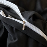 Qfdian  Jacquard Duvet Cover Set with Lace Washed Cotton Queen/King Size Black Comforter Cover housse de couette 220x240 Luxury Bedding