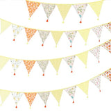 Qfdian  10.8Ft Cotton Triangle Bunting Banner 12pcs Floral Fabric Pennant Flag with Tassels, Double Side Triangle Banner Garland for We