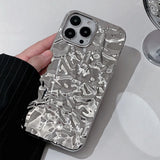 Qfdian Luxury Silver Tin Paper Phone Case For Iphone 15 14 13 12 11 Pro Max X XS Max XR Water Ripple Shockproof Protection Soft Cover
