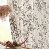 Qfdian Cotton Linen Curtains Floral Curtains for Living Room Rod Pocket Farmhouse Peony Flower Patterned Drapes Bedroom Window Curtain