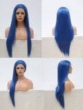 Qfdian Blue Wig Long Straight Synthetic Lace Front Wig Glueless Wigs Ready to Wear Dark Blue Wigs for Women Party Cosplay Frontal Hair