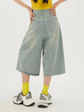 Qfdian  Korean Streetwear High Waisted Versatile Women's Straight Cropped Shorts Summer New American Retro Loose Women Wide Leg Jeans
