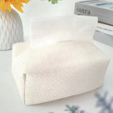 Qfdian Checkerboard Woven Tissue Box PU Leather Napkin Case Living Room Office Desktop Home Decoration Creative Paper Towel Cover
