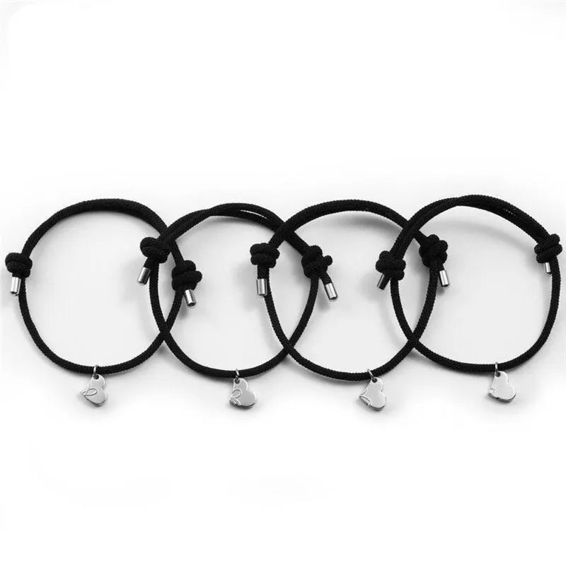 4pcs/set Four-leaf Clover Magnetic Couple Bracelet for Best Friend Women Men Adjustable Braided Bracelet Friendship Jewelry Gift