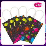 Qfdian  12 Pieces Gift Bags with Handle, Paper Treat Candy Bag Glow in The Dark Favor Bags For Glow Theme Party Decoration Supplies