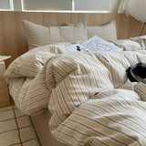 Qfdian  Ins Nordic Bedding Set Striped Pure Cotton Duvet Cover Set Skin-Friendly Single Twin Full Queen Size Flat & Fitted Sheets Set