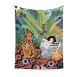 Qfdian Jungle Tiger & Girl Wall Tapestry