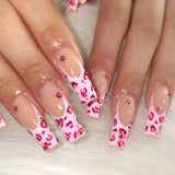 Qfdian 24Pcs Extra Long Square Fake Nail with Glue 3D Little Bear Bow Design False Nails White French Press on Nails Wearable Manicure