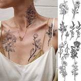 Qfdian  19 Sheets 3D Sexy Flower Temporary Tattoos For Women Neck Arm Black Fake Tattoo Sticker Waterproof Small Sketch Tatoo Decoration