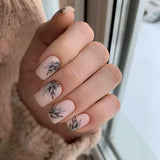 Qfdian 24pcs Mid-length French False Nails Leopard Print Gradient Design Fake Nail Ballet Datachable Press on Nails Finished Manicure