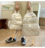 Qfdian Contrast Color Patchwork Pleated Backpacks College Casual Travel Bags for Women Y2k Aesthetic All Match Trendy Simple Schoolbags