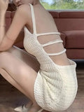 Qfdian  Summer New Seaside Vacation Sexy Spicy Girl White Knitted Camisole Dress Korean Fashion Slim Fit Versatile Women Backless Dress
